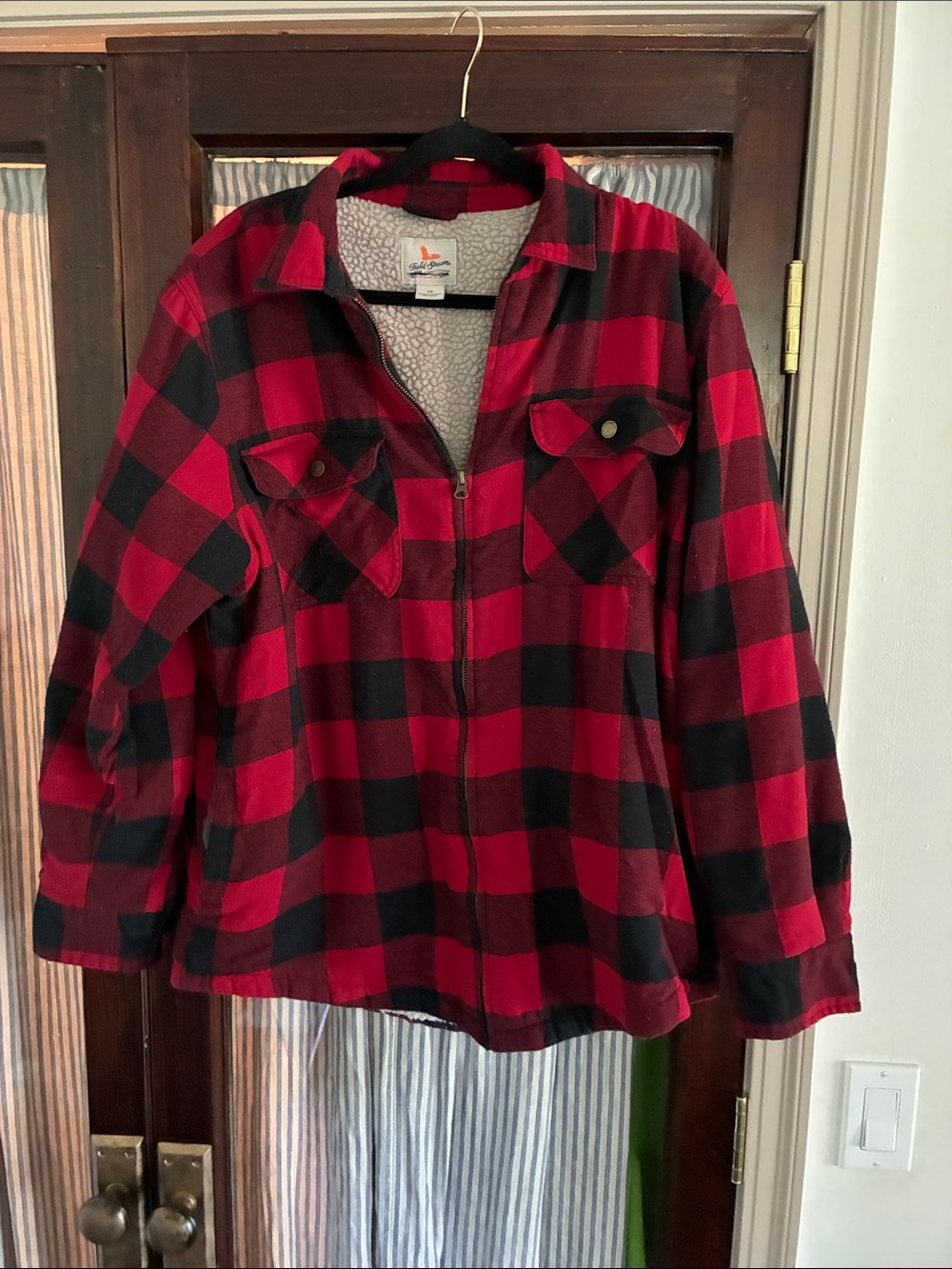 Field & Stream Red and Black Buffalo Plaid Zip-Up Utility Jacket